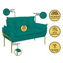 Ver imagem 3 de Kit 2 Poltronas + Namoradeira Pé Metal Dourado Recepção Sala Azul Turquesa