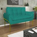 Ver imagem 2 de Kit 2 Poltronas + Namoradeira Pé Metal Dourado Recepção Sala Azul Turquesa