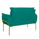 Ver imagem 4 de Kit 2 Poltronas + Namoradeira Pé Metal Dourado Recepção Sala Azul Turquesa