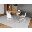Ver imagem 1 de Mesa Industrial Base Ferro Branco em  V  Tampo 137x90 Canela 4 Cadeiras Eames Assento Branco Ferro B