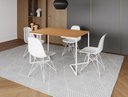 Ver imagem 1 de Mesa Industrial Base Ferro Branco em V Tampo 137x90 Canela 4 Cadeiras Eames Assento Branco Ferro B