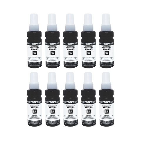 Kit com 10 Tintas Black Corante 664 673 Compatível para Epson L355 L365 L375 L380 L396 L495 L550 L57