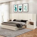 Ver imagem 1 de Kit Quarto Cama + 2 Mesa de Cabeceira + Cabeceira 3,0m Mdf Cor:off White