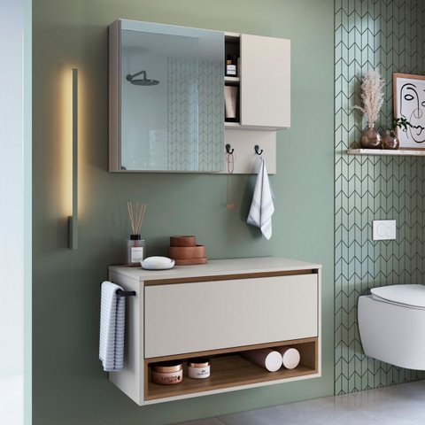 Conjunto Banheiro Suspenso 80cm e Espelheira Mel/arenas Cj8060