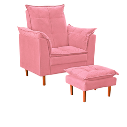Poltrona Amamentação e Mini Puff Opala Suede Rosa Pés Palito - 5