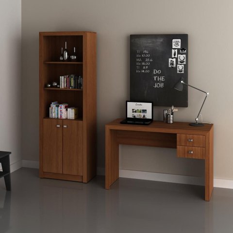 Escritório com Mesa e Estante Amendoa - Fdecor