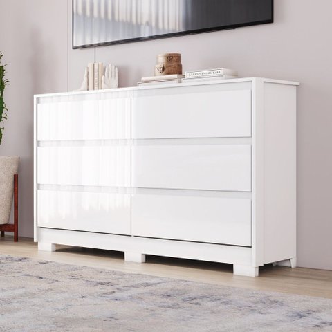 Cômoda 6 Gavetas com Corrediças Telescópicas Layla 130cm Branco Casa 812