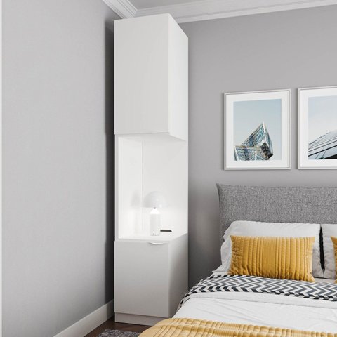 Mesa de Cabeceira Planejada Esquerda 2 Portas 1 Gaveta Hera CabeCasa MadeiraOriginals Branco