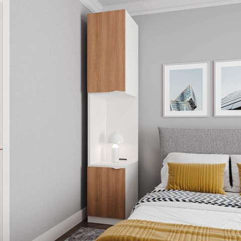 Mesa de Cabeceira Modular Esquerda 2 Portas 1 Gaveta Hera CabeCasa MadeiraOriginals Algodão Louro/Louro