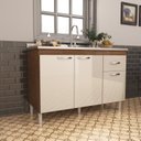 Ver imagem 1 de Balcão para Pia sem Tampo 120cm 3 Portas 1 Gaveta Moscou Bege/Noce/Off White