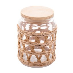 Pote de Vidro Decorado C/Sisal e Tampa de Madeira 750ml Wolff - 1