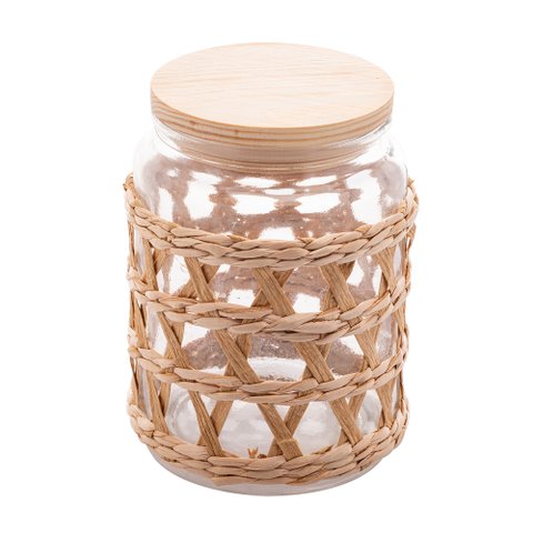 Pote de Vidro Decorado C/Sisal e Tampa de Madeira 750ml Wolff