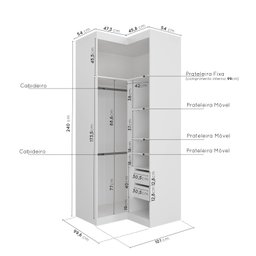 Guarda Roupa de Canto Reto Modular com 3 Prateleiras 2 Gavetas Hera CabeCasa MadeiraMadeira - 3