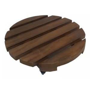 Suporte para Vaso 30cm Redondo Madeira Roda Prático Verniz