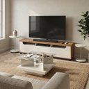 Ver imagem 1 de Sala de Estar Mercury Rack Tv 75'' Mesa Centro 2 Mesas Apoio Cinamomo/off White