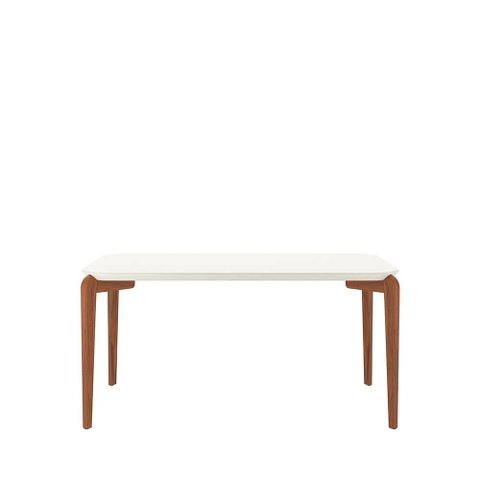 Mesa de Jantar Retangular C/ Vidro para 6 Lugares Donatella 160 Cm - Off White Fosco C/ Natural