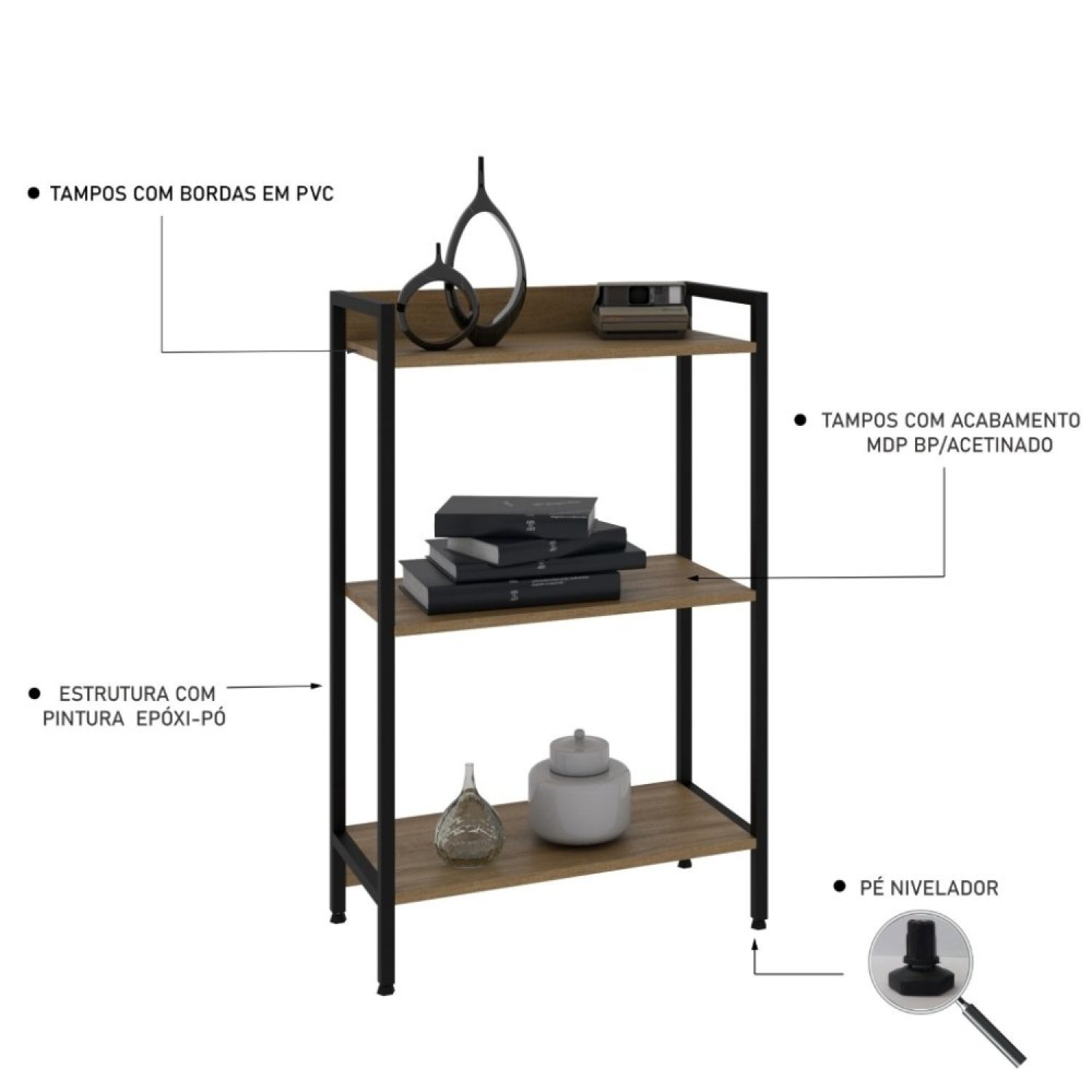 Estante para Livros Industrial 3 Prateleiras 104cmx60cm Active Yescasa - 5