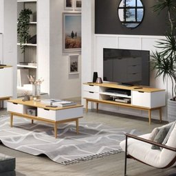 Conjunto Rack para Tv até 55 Polegadas e Mesa de Centro em Madeira Maciça Nórdica Yescasa - 1