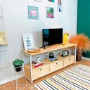 Ver imagem 2 de Rack de TV Industrial de Ferro e Madeira Style Square 3 Nichos Uno com Gaveta Natural e Branco