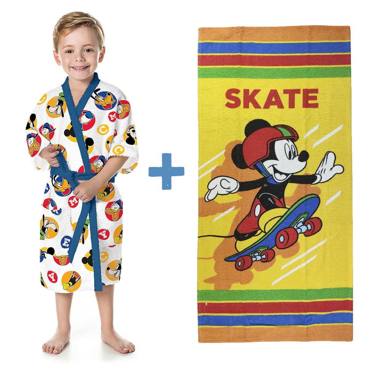 Kit Infantil Roupão + Toalha Personagens Menino Menina - G (8 a 10 anos) - Mickey - 1