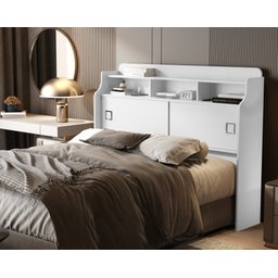 Cabeceira Box Jessica Branco para Colchão Queen 1,60 com 2 Portas Nichos e Prateleiras de Mdf - 1