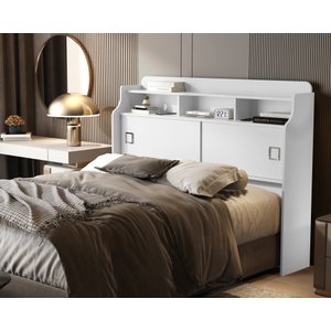 Cabeceira Box Jessica Branco para Colchão Queen 1,60 com 2 Portas Nichos e Prateleiras de Mdf
