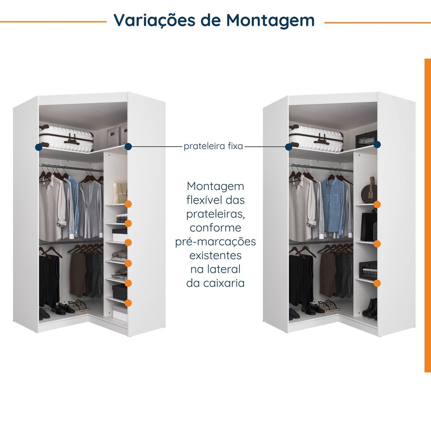 Guarda Roupa de Canto Closet Modular com 6 Prateleiras Hera Cabecasa Madeiramadeira - 4