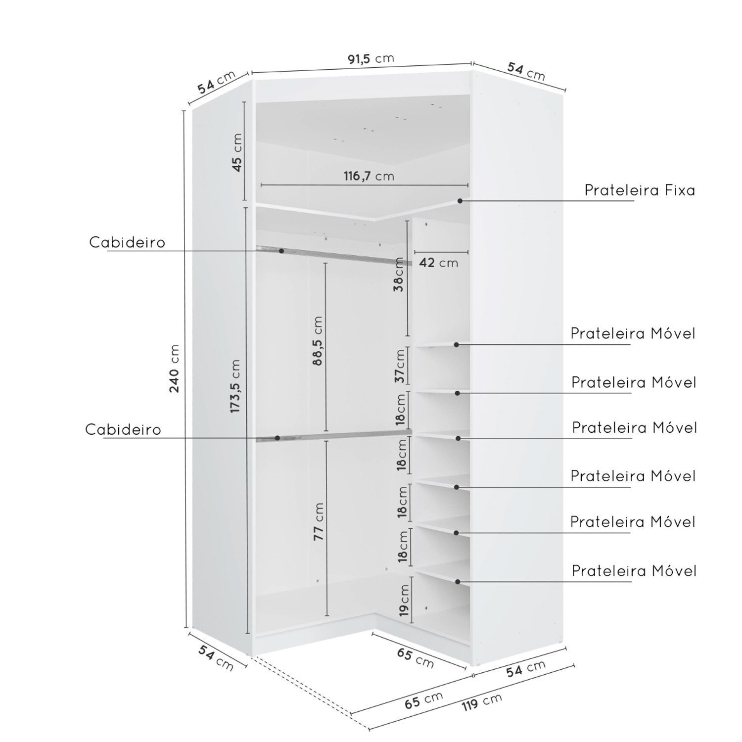 Guarda Roupa de Canto Closet Modular com 6 Prateleiras Hera Cabecasa Madeiramadeira - 3