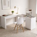 Ver imagem 1 de Conjunto Escritório 2 Peças Escrivaninha Penteadeira Star e Cadeira Eames Base de Madeira Yescasa Branco