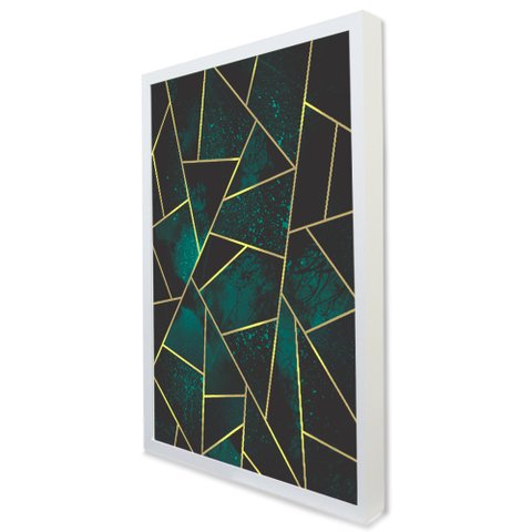 Quadro Decorativo Caixa Geométrico Mosaico Verde Tacolado Moldura Caixa 3cm Branca com Vidro 20 X 30