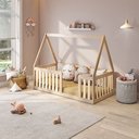 Ver imagem 1 de Mini Cama Montessoriana com Grade e Telhado Giulia Casatema MadeiraOriginals Marrom/Bege