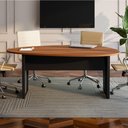 Ver imagem 2 de Mesa de Reunião Orgânica Moderno sem Gavetas 180cm Nogal com Preto F5 Office