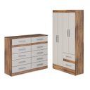 Ver imagem 2 de Quarto Infantil com Cômoda 10 Gavetas e Guarda-Roupa 4 Portas e 2 Gavetas Ninho Marrom/Castanho/Off White