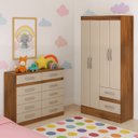 Ver imagem 1 de Quarto Infantil com Cômoda 10 Gavetas e Guarda-Roupa 4 Portas e 2 Gavetas Ninho Marrom/Castanho/Off White