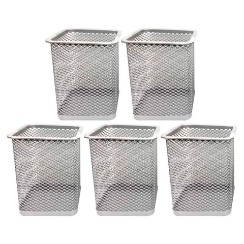 Kit 5 Porta Canetas Organizador de Mesa Quadrado Telado Aramado Grampos Clips Escritório Home Office