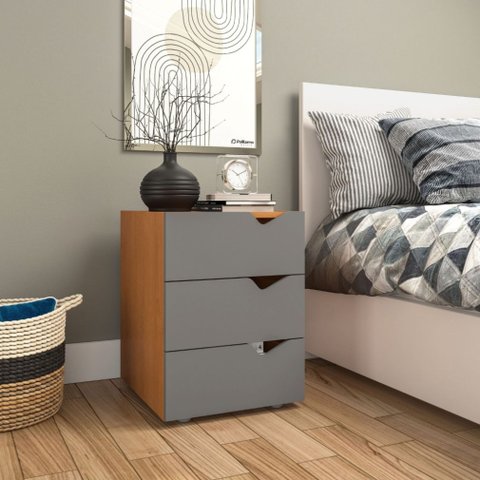 Mesa de Cabeceira 3 Gavetas Porto Cinza e Freijó Politorno