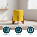 Ver imagem 3 de Puff Decorativo Eloah Redondo Assento Extra para Sala Quarto Suede Pufe com Pés de Madeira