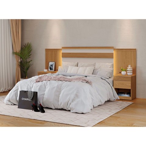 Cabeceira para Cama de Casal Extensível Casal / Queen / King com 2 Mesa de Cabeceira 100% MDF Granad