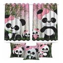 Ver imagem 1 de Kit Cortina + 3 Capas Almofadas Infantil Panda Rosa