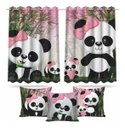 Ver imagem 1 de Kit Cortina + 3 Capas Almofadas Infantil Panda Rosa