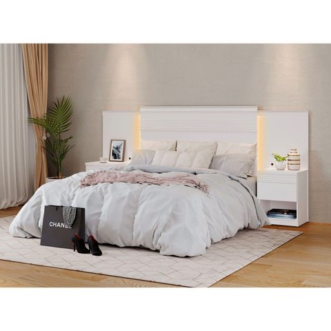 Cabeceira para Cama de Casal Extensível Casal / Queen / King com 2 Mesa de Cabeceira 100% MDF Granad
