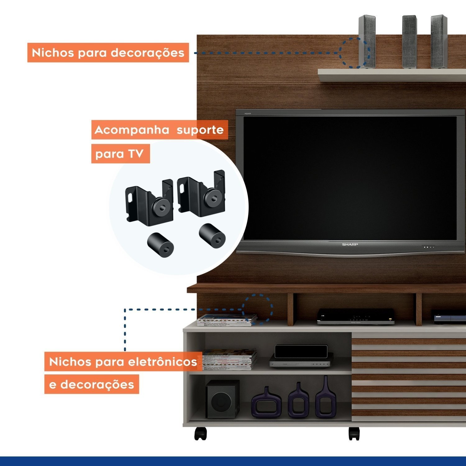 Estante Home Para TV até 60 Polegadas 1 Porta Star Valdemóveis - 8