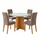 Ver imagem 2 de Conjunto Sala de Jantar 4 Lugares Redonda Tampo Vidro/MDF Mesa Celebrare e Cadeiras Apogeu Bege Amêndoa Clean/Off White/Animale Bege