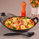 Ver imagem 4 de Panela Mineira Risoto Preta Alça Ferro Tampa Vidro 36cm 5l