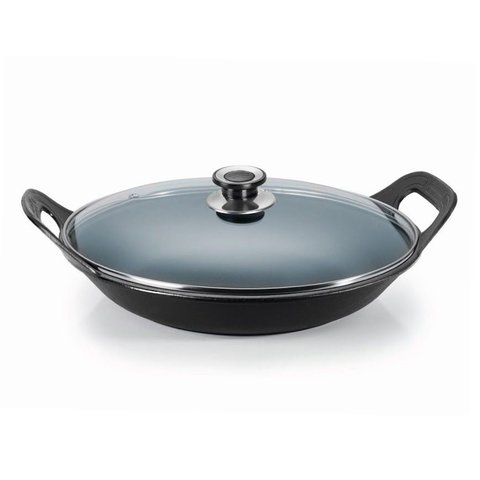 Panela Mineira Risoto Preta Alça Ferro Tampa Vidro 36cm 5l