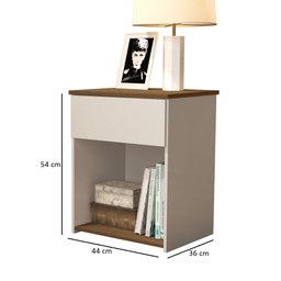Mesa de Cabeceira para Quarto com Gaveta e Prateleira Jasmim - Off White com Freijó - 3