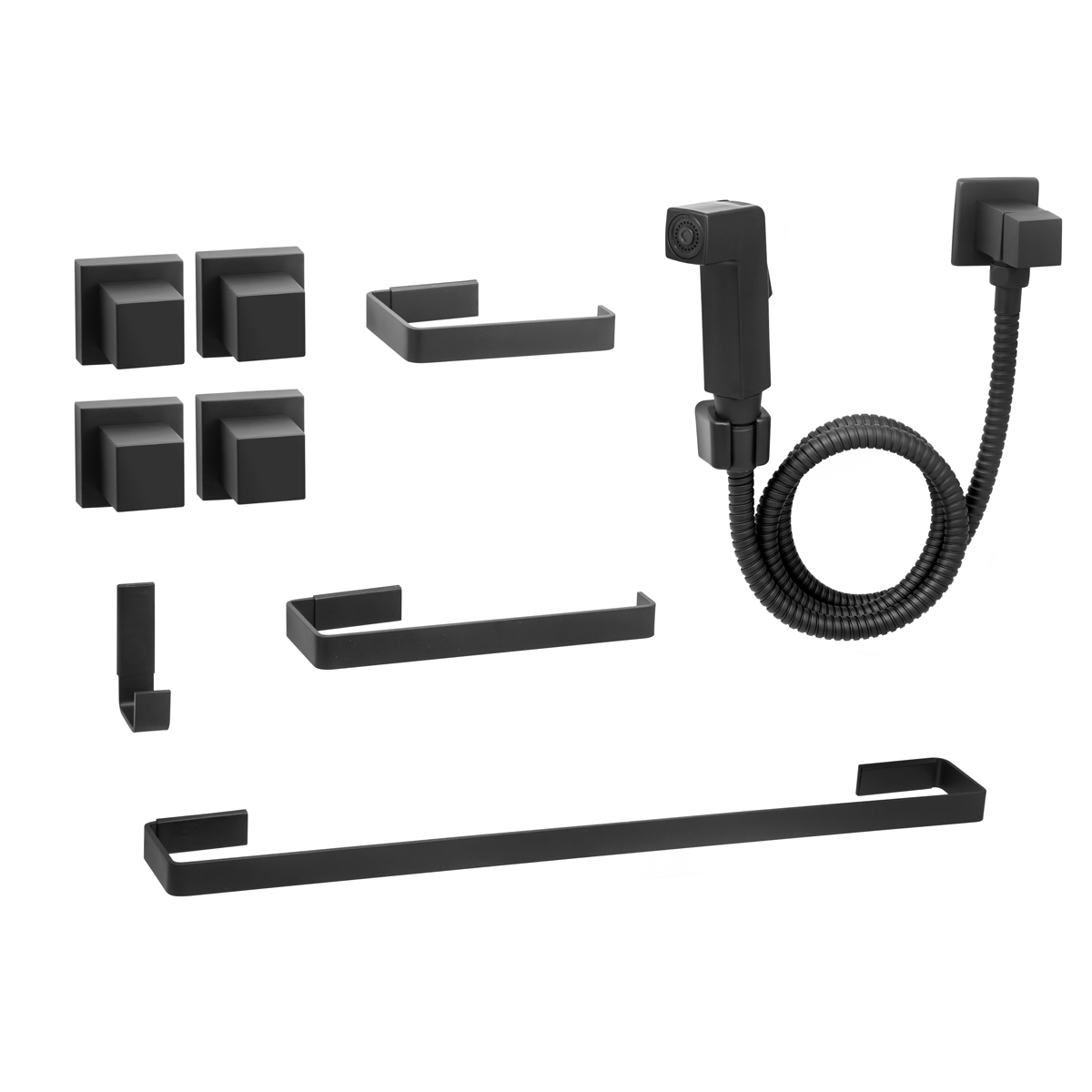 Kit de Acessórios para Banheiro Quadrado Preto Completo Luxo