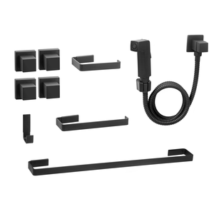 Kit de Acessórios para Banheiro Quadrado Preto Completo Luxo
