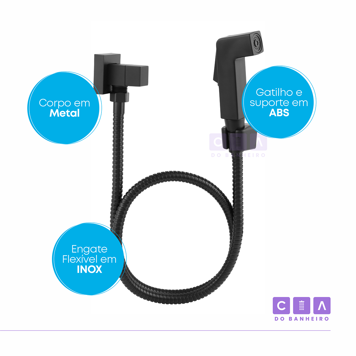 Kit de Acessórios para Banheiro Quadrado Preto Completo Luxo - 7