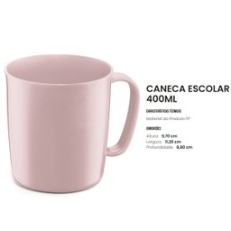 Caneca Plástica Escolar Refeitório Lanche Merenda com Alça Ergonômica 400ml UZ Rosa - 3